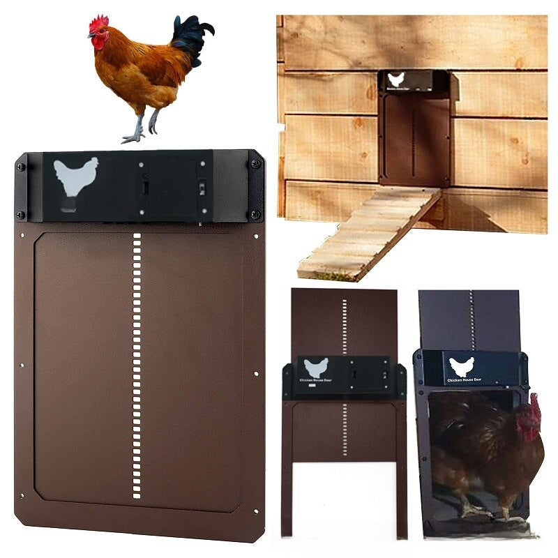 Red automatic chicken coop door with light sensor, photo 2