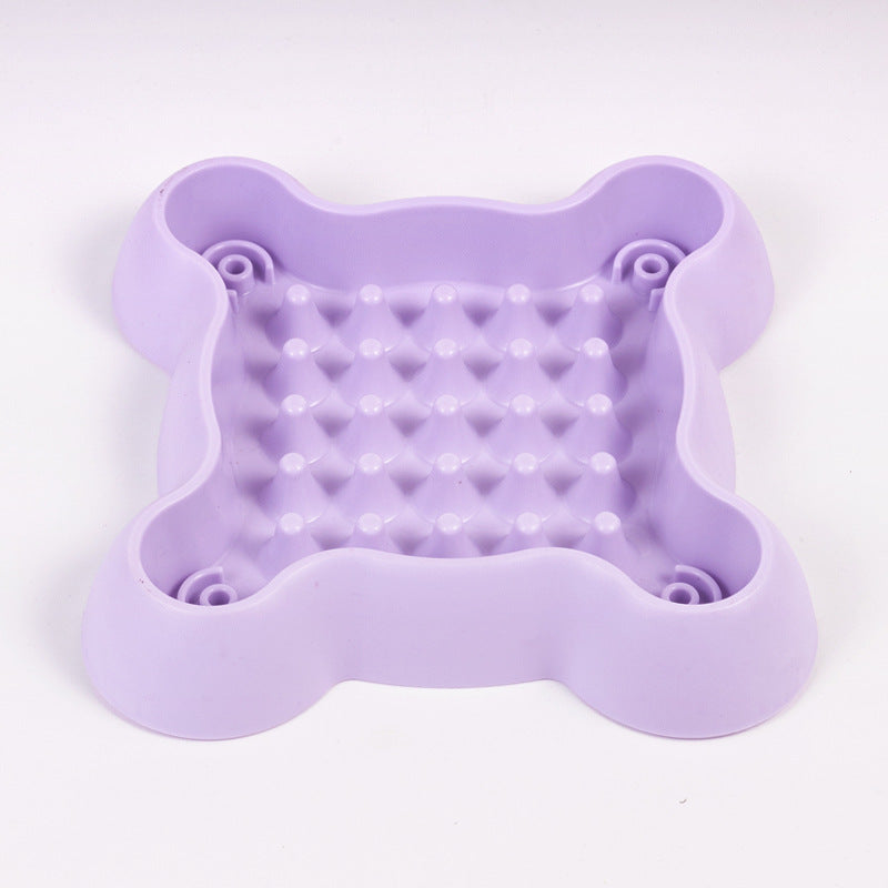 Pet Slow Feeder Bowl with Non-Slip Base in Square or Hexagonal Plum Blossom Shapes