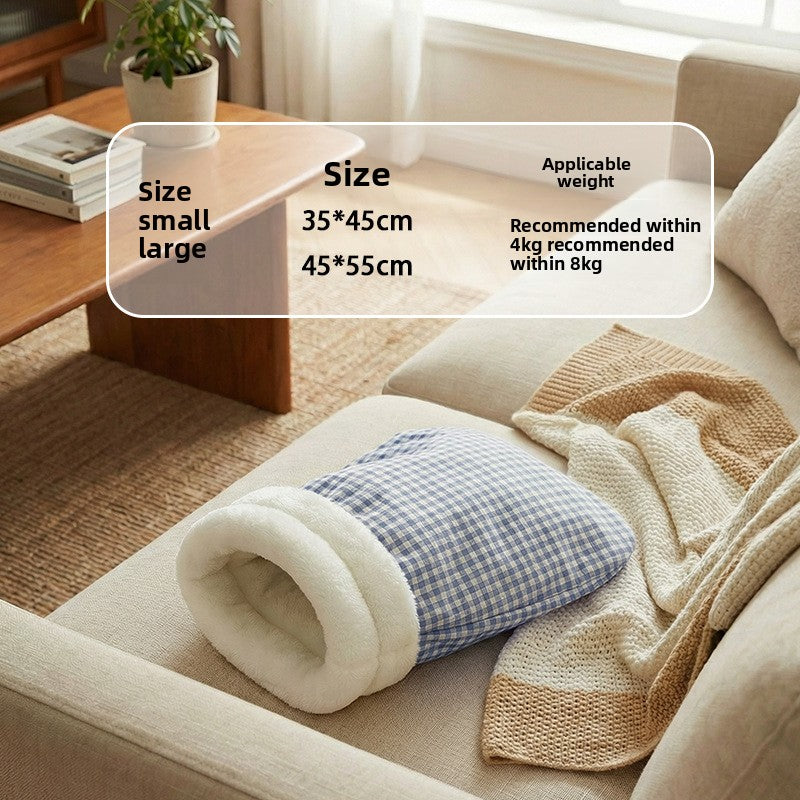 Flannel sleeping bag cat bed with enclosed design, photo 22 of 33
