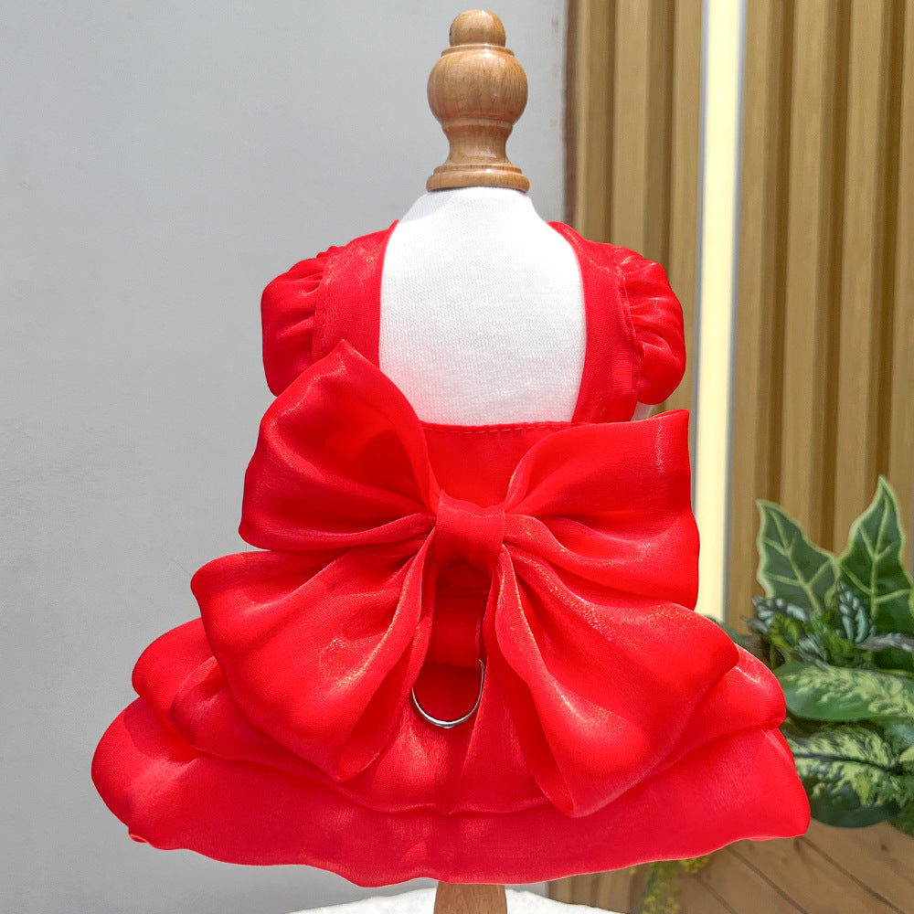 Lace pet wedding dress for small dogs and cats in Red, size Large
