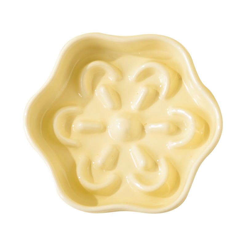 Flower Shaped Slow Feeder Ceramic Pet Bowl