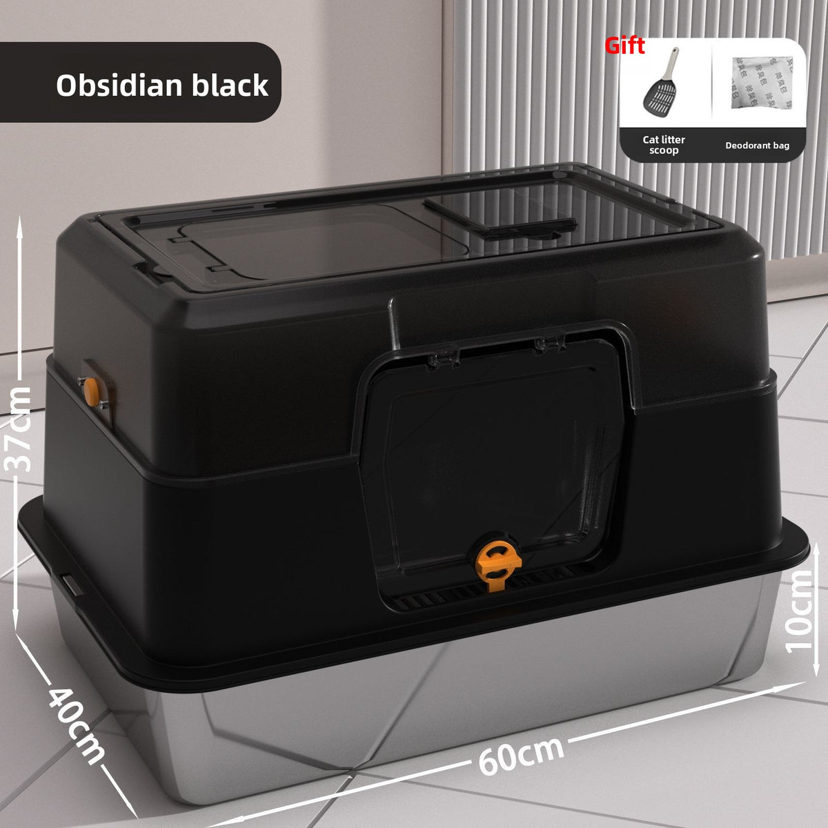 Fully Enclosed Stainless Steel Cat Litter Box, 50cm Wide