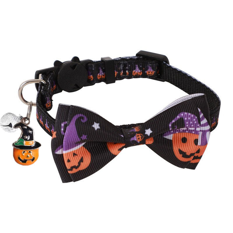 Halloween cat collar with bow and bell in bat design, product image 2