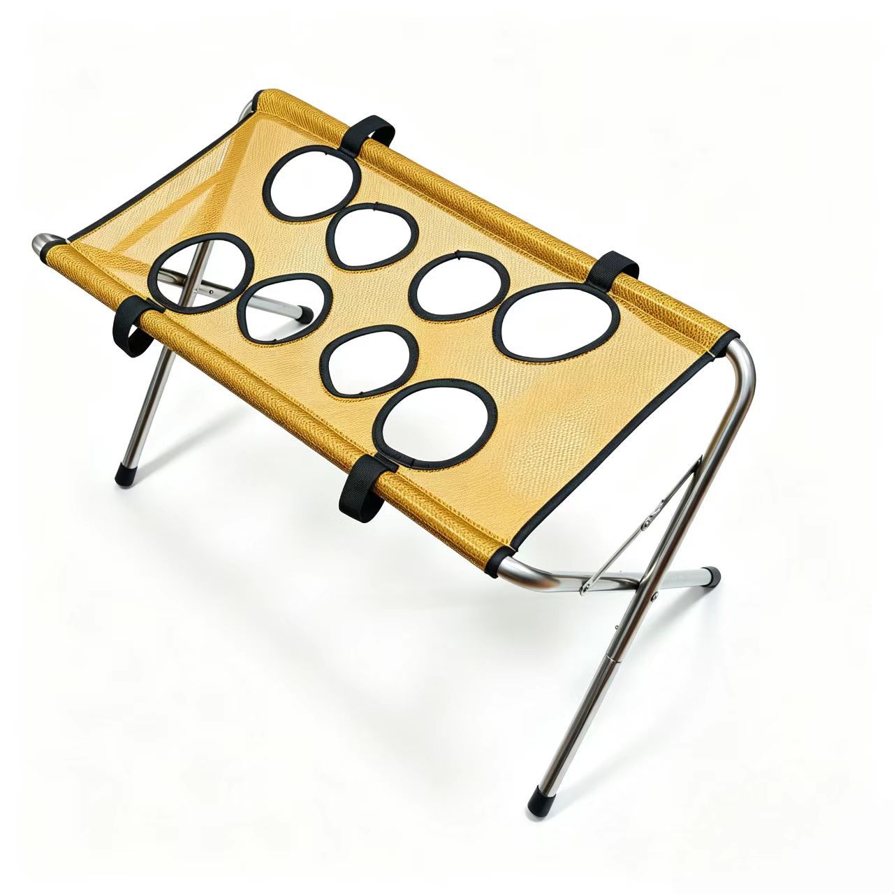 Folded pet bathing table in khaki and black for compact storage