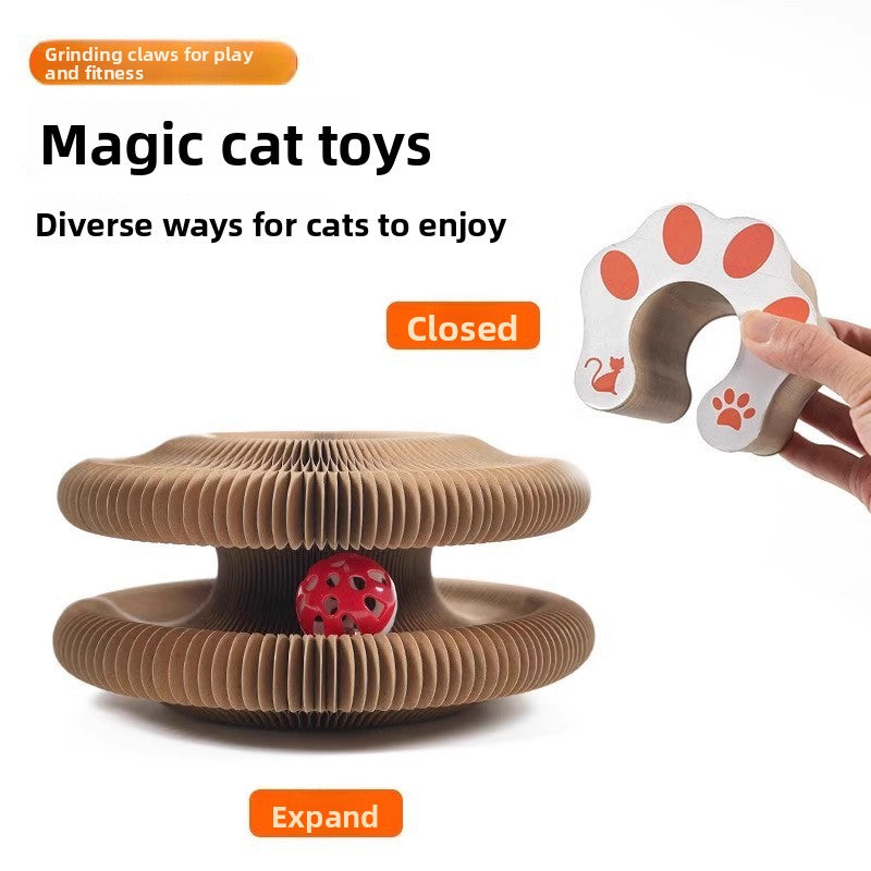 Foldable accordion cat scratcher with bell toy, additional product photo