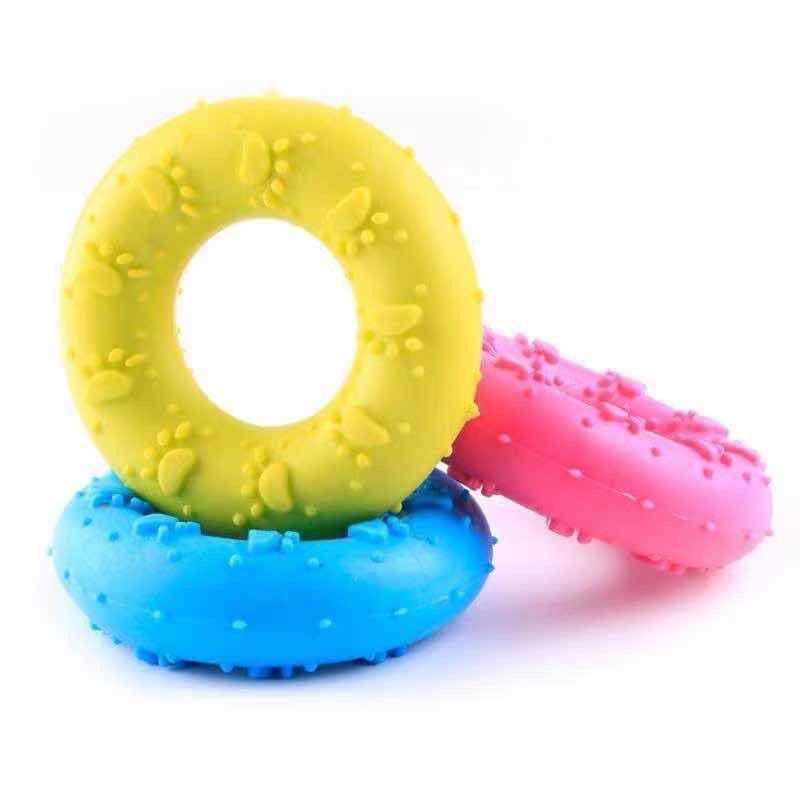 TPR bubble donut dog chew toy in footprint shape, view 3