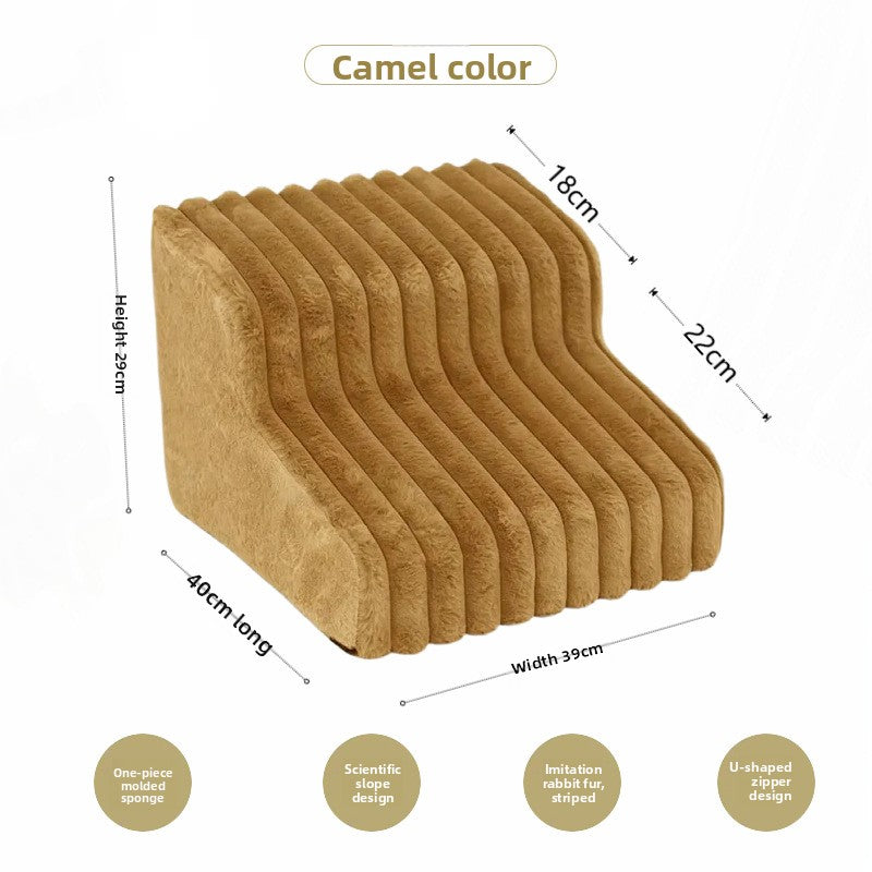 Camel four-step sponge pet steps beside a high bed