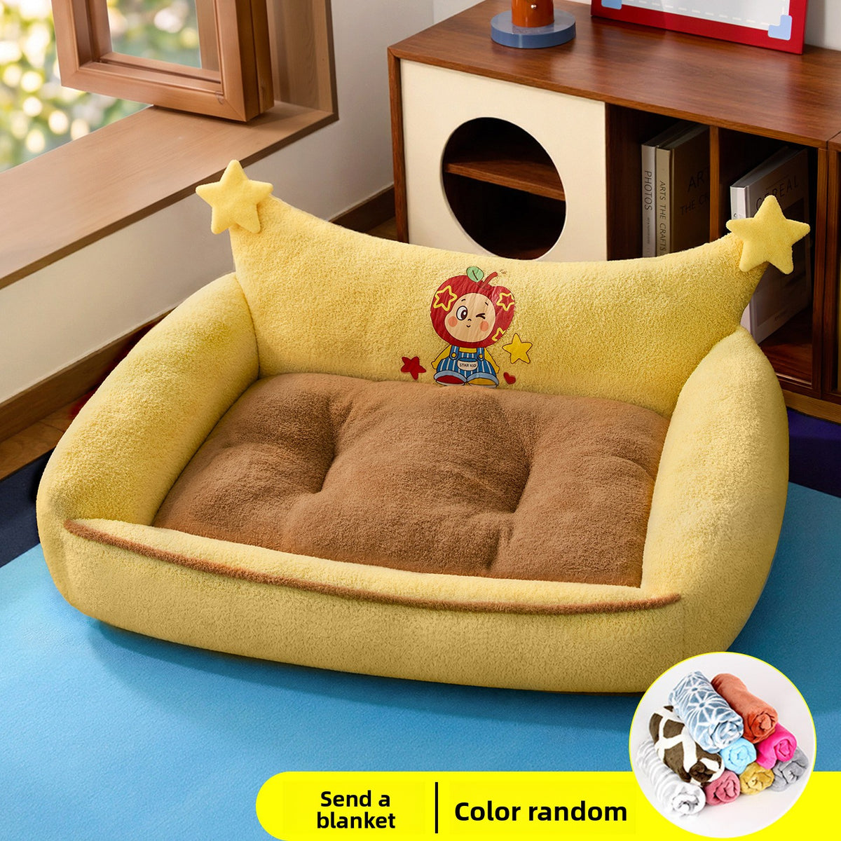 Raised Rim Plush Pet Bed with Blanket Option for Cats and Dogs