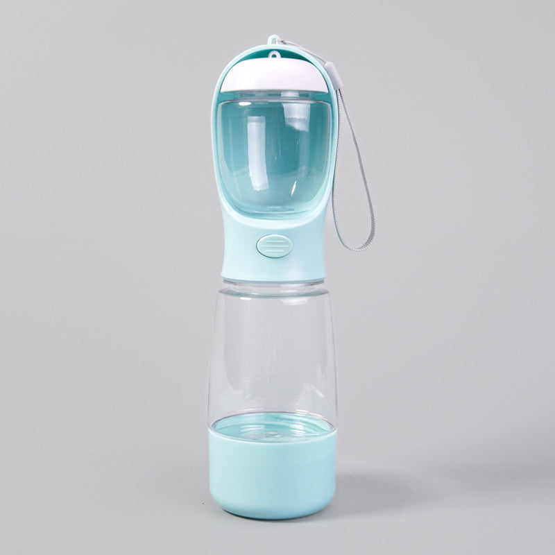 Three-in-One Pet Water Bottle with Food Container, Waste Bin and Carry Strap for Walks