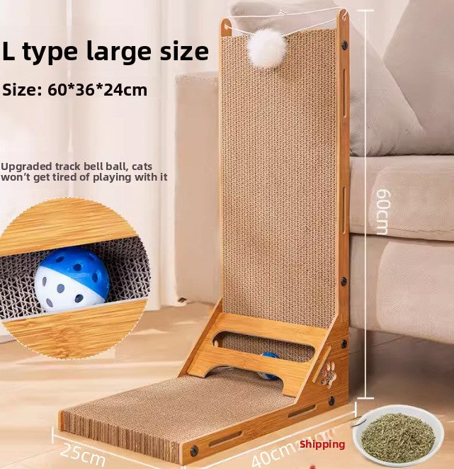 L-shaped corrugated cardboard cat scratcher with free catnip pack