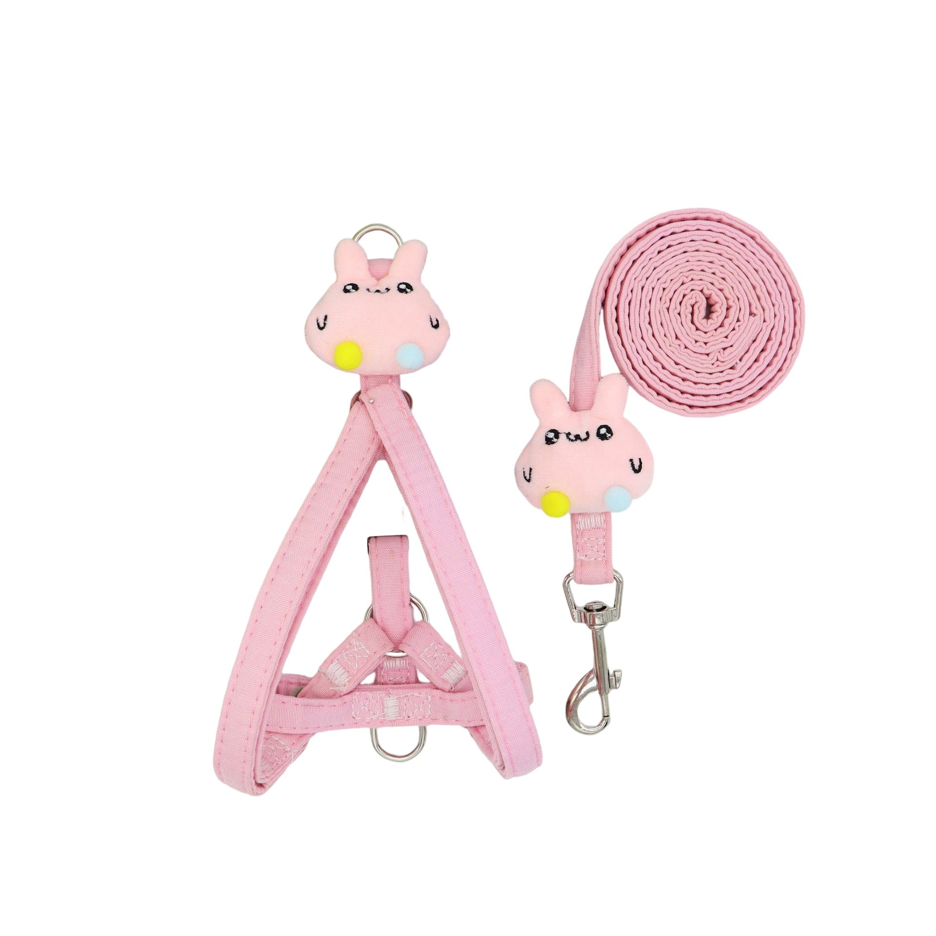 Cloth chest harness and lead with rabbit and flower prints, ideal for everyday use
