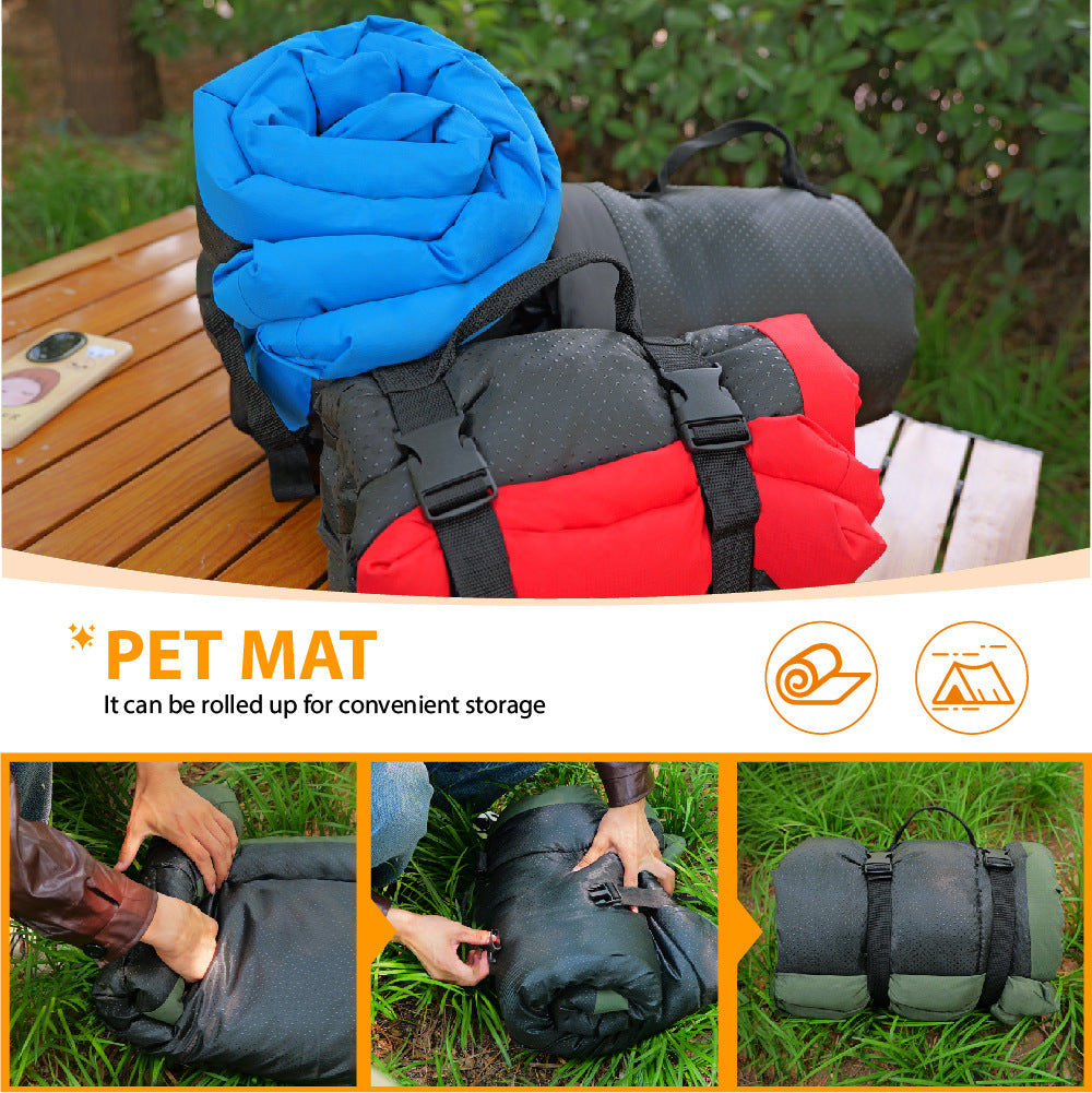 Portable waterproof dog mat in red for camping and travel