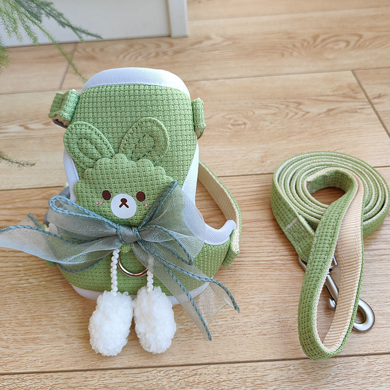 Pink rabbit pattern harness for tiny dogs with matching lead