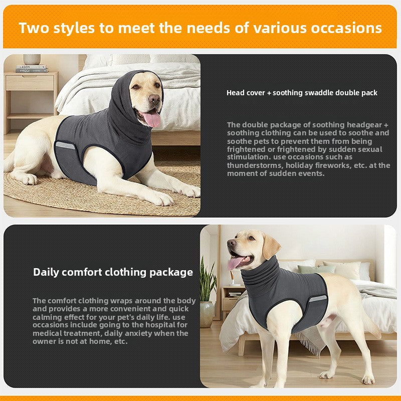 Snug fit dark grey dog wrap vest with ear hood, product image 2
