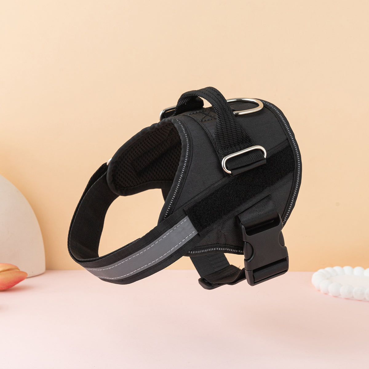 Reflective escape resistant dog harness in black, view 10