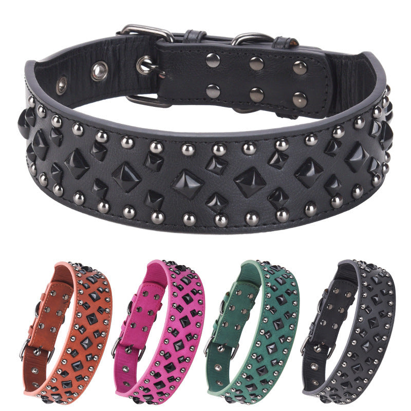 Studded leather dog collar with metal rivets, product image 1