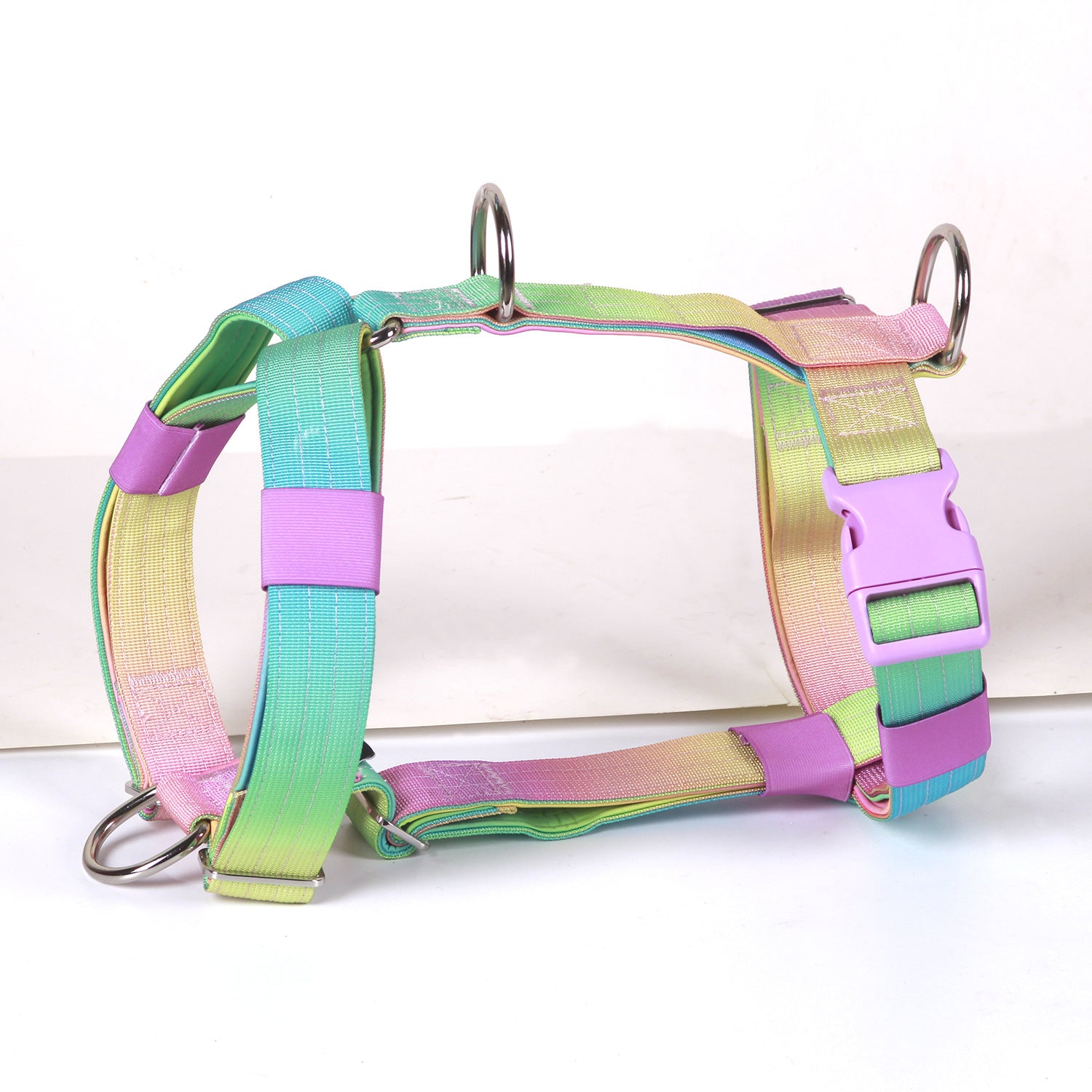 Gradient tactical dog harness vest with neoprene padding in purple and blue, view 9