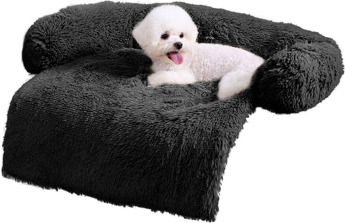 Plush square sofa pet bed with raised sides, photo 28 of 49
