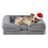 Blue cushioned dog bed measuring 76 by 51cm
