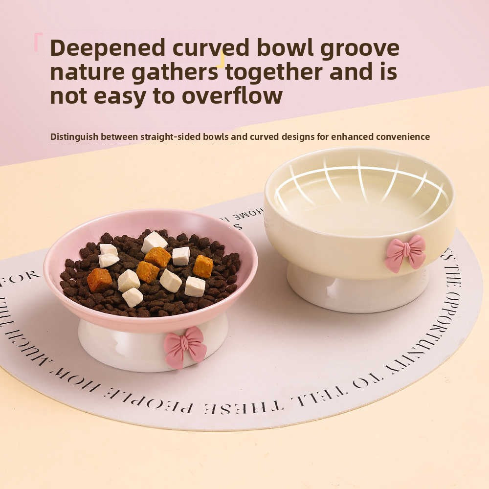 Elevated Ceramic Cat Bowl with Slanted Mouth and Cute Cartoon Design