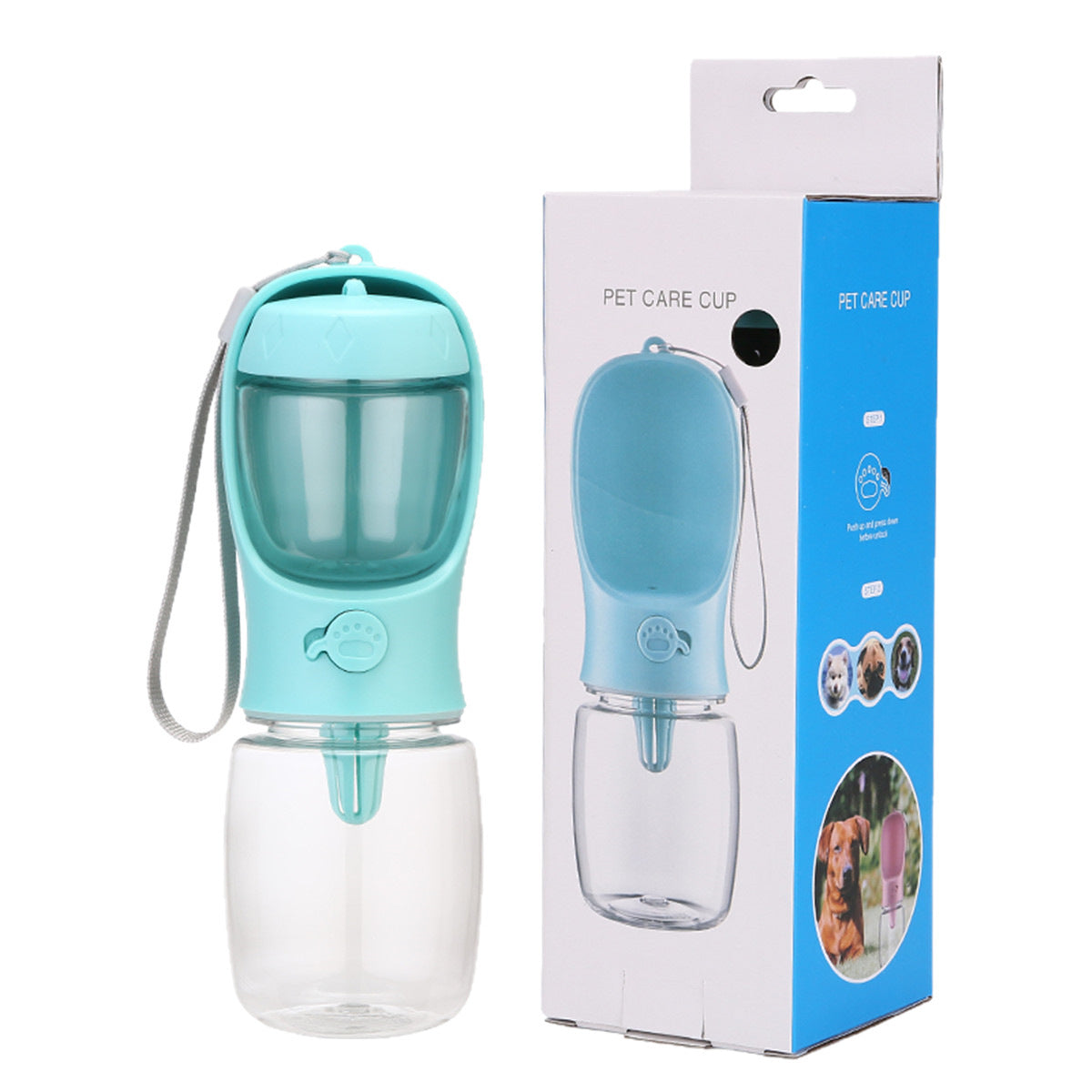 Portable Leakproof Pet Water Bottle with 80g Food Storage, 350ml or 550ml, for Dogs