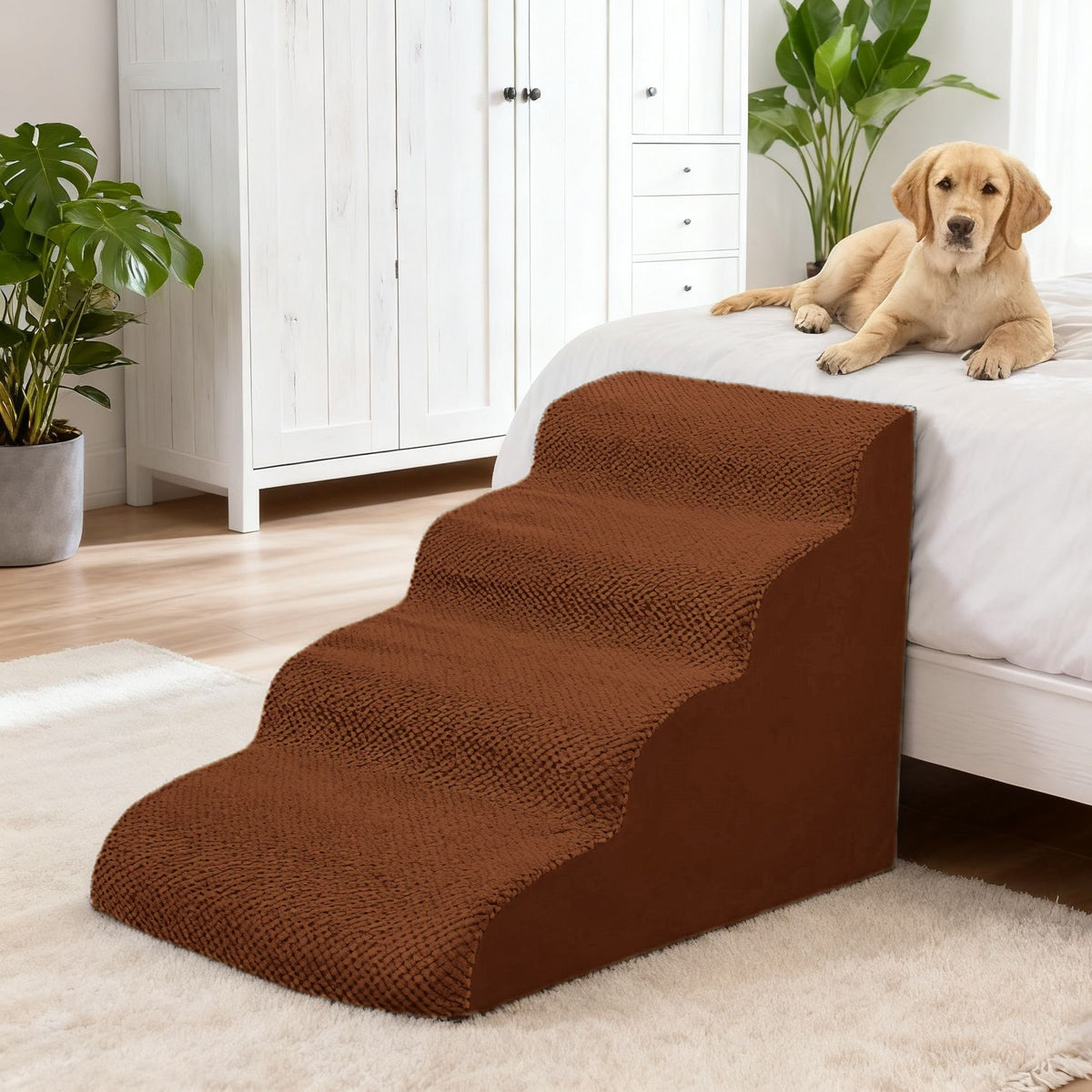 Grey soft foam dog stairs with removable cover, photo 23