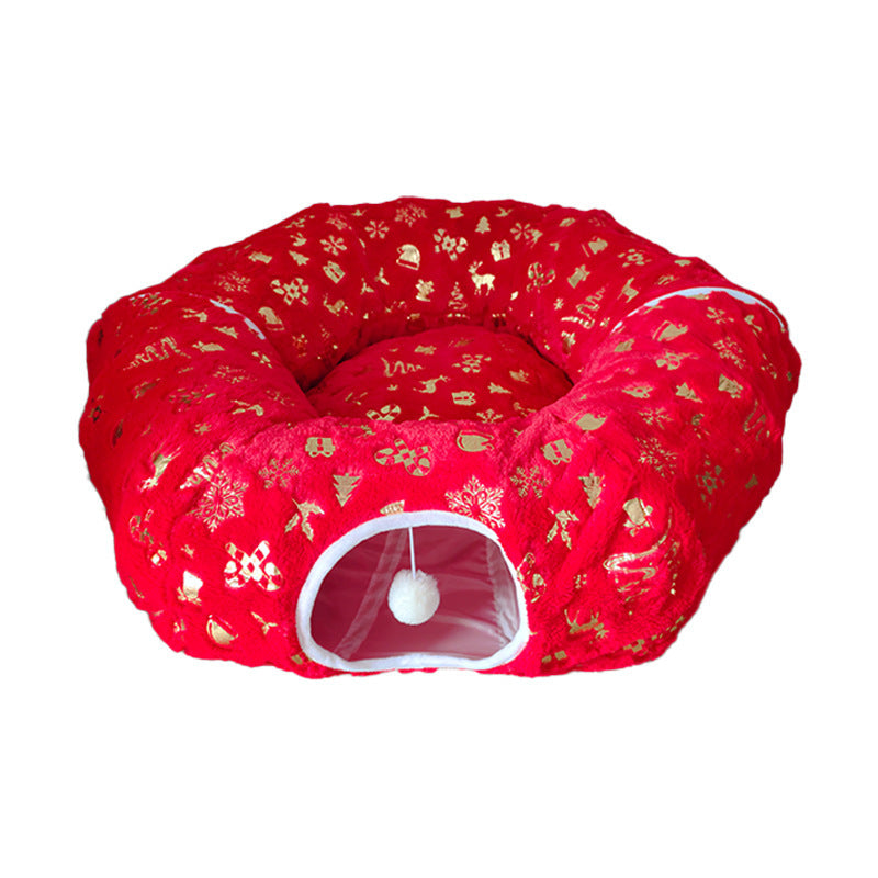 Christmas S-shaped cat tunnel bed with warm enclosed nest, product image 7