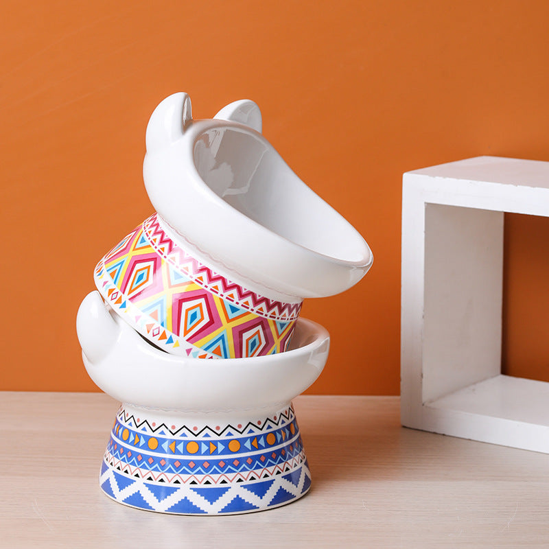 Ceramic Pet Bowl with Anti-Spill Design and Silicone Pad