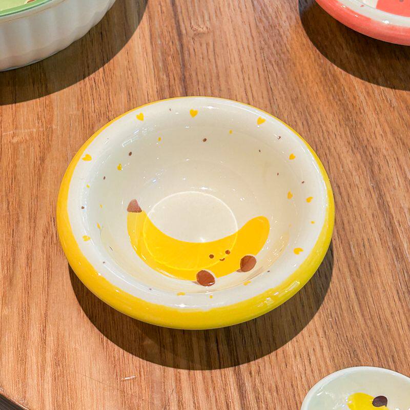 Fruit shaped ceramic pet bowls including banana and watermelon, view 7