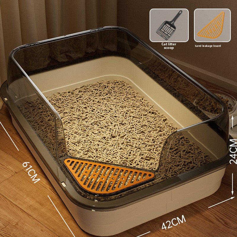 Extra Large Semi-Enclosed Cat Litter Box, High Sided Anti-Splash