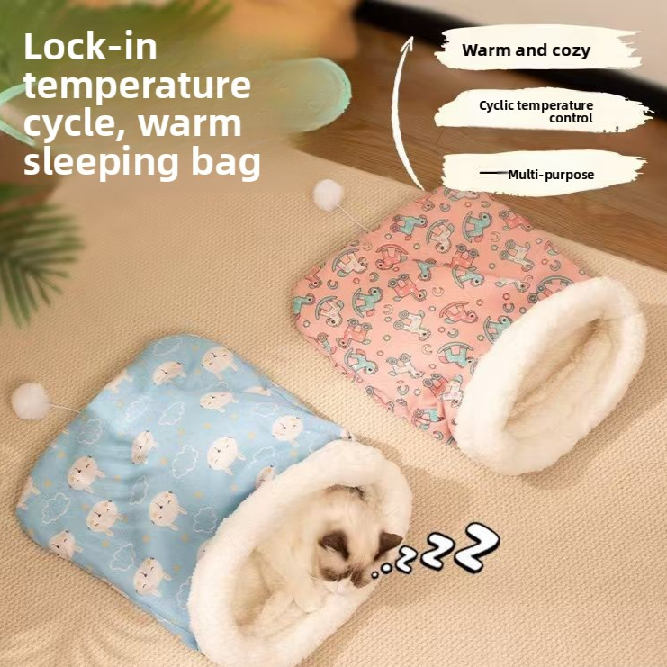 Soft velvet semi-enclosed sleeping bag bed for cats, product image 2
