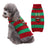 Christmas knitted dog jumper with festive pattern, showing size and shape