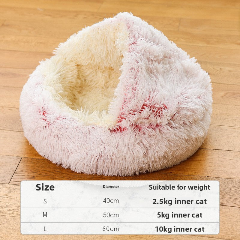Glossy curry semi-enclosed cat nest with soft hood