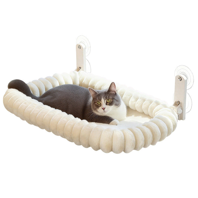 Foldable plush cat window bed with suction cups and frame, view 3 of 6
