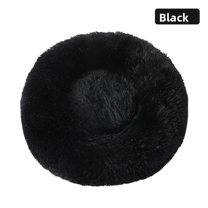 Plush round padded dog and cat bed in Black