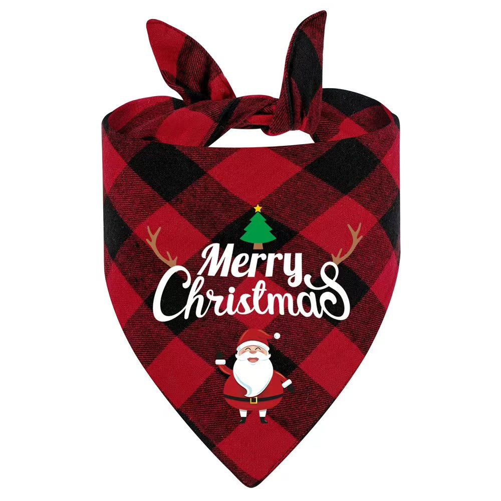 Christmas printed pet bandana for dogs and cats, showing size and shape
