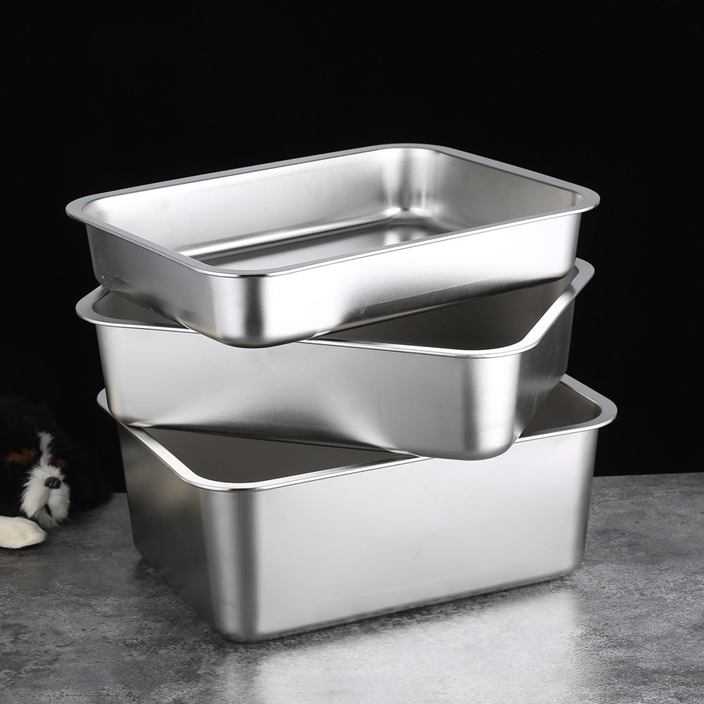 Stainless Steel Open Cat Litter Tray with Anti-Tip Design