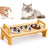 Bamboo elevated cat bowl rack with three bowls