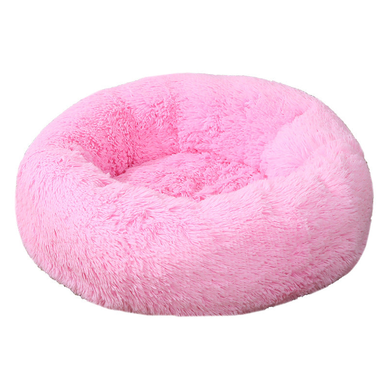 Light grey round deep sleep pet bed with soft plush, photo 94