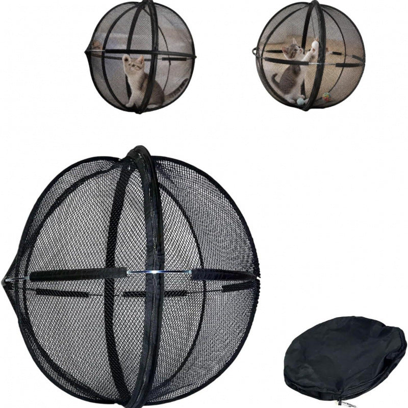 Black pop-up pet ball tent cage with mesh sides