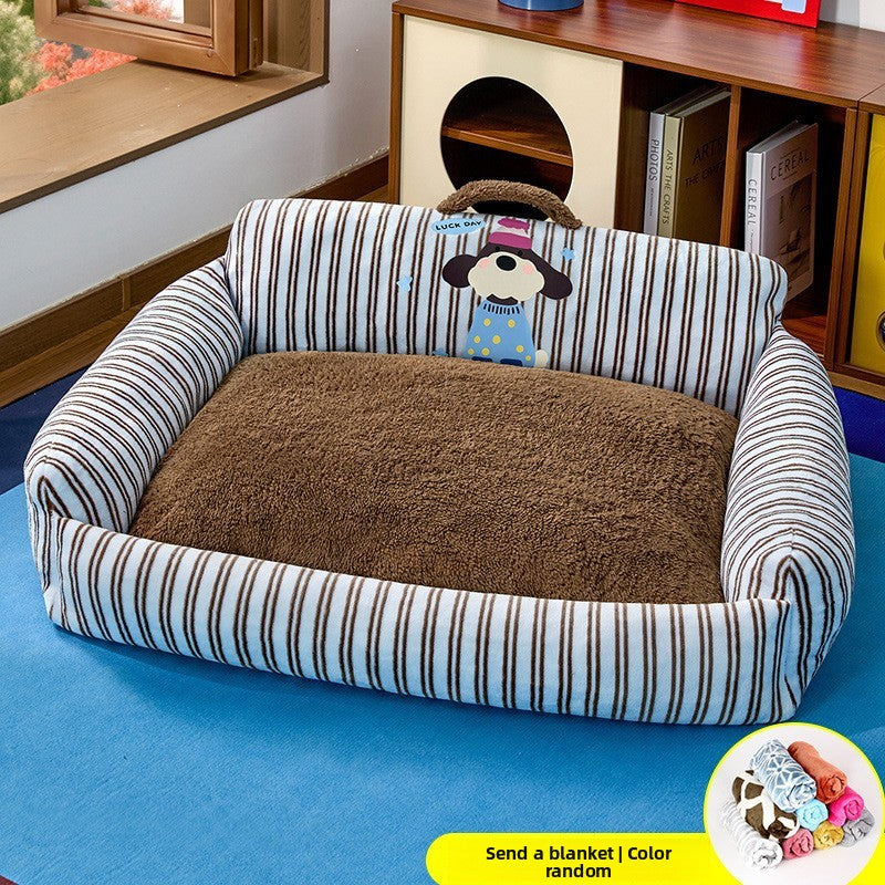 Raised Rim Plush Pet Bed with Blanket Option for Cats and Dogs