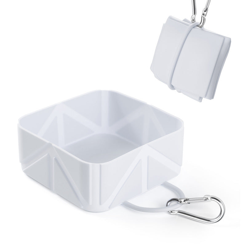 Foldable Food-Grade Silicone Pet Bowl with Carabiner Clip for Camping and Travel