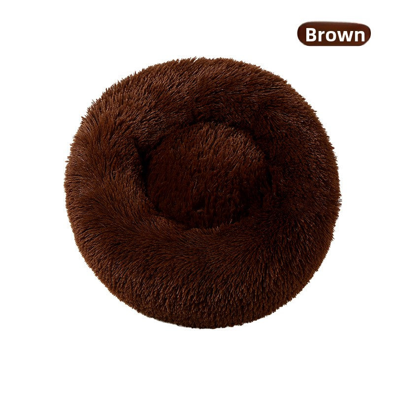 Round Plush Donut Bed for Dogs and Cats, Calming Nest, Washable, 40-80cm, 12 Colours