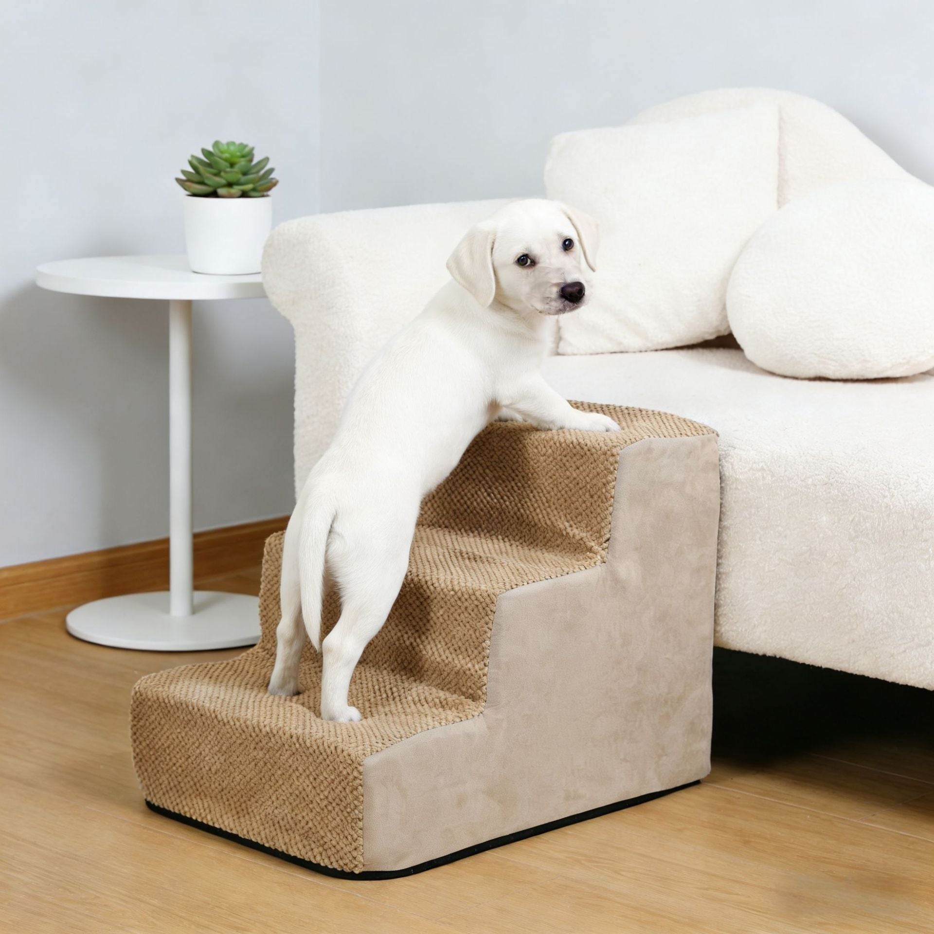 Right-angle sponge pet stairs in Beige, size 3 Step 54 x 38 x 40cm