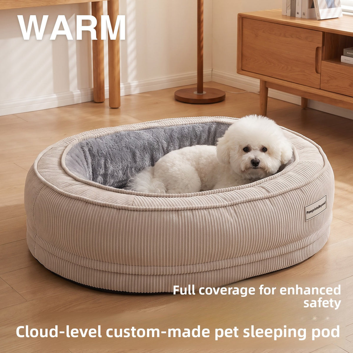 Corduroy Oval Pet Sofa Bed with Removable Washable Cover