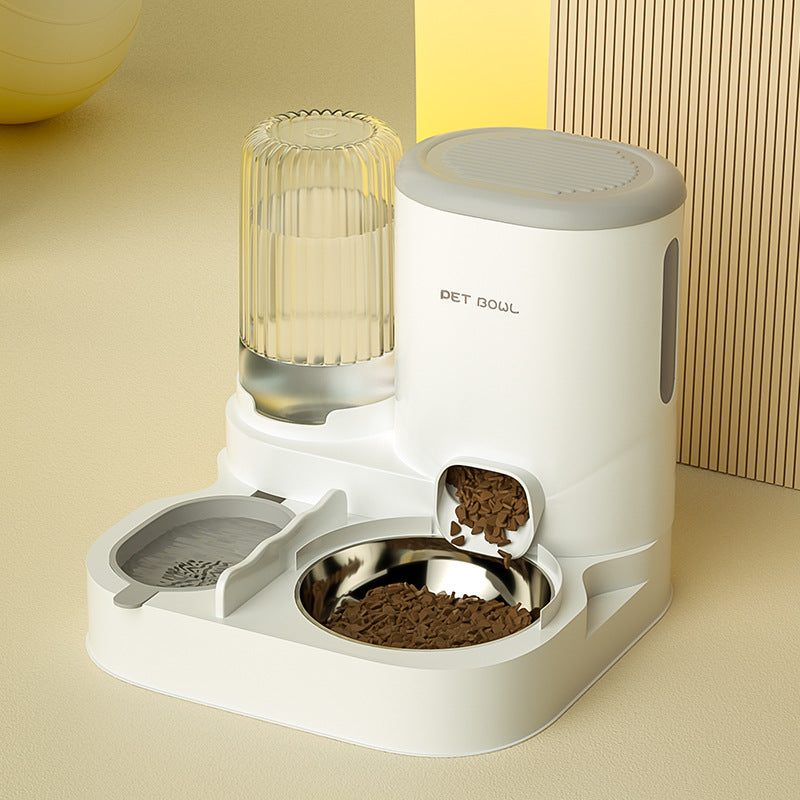 One-Piece Integrated Pet Feeder with Water Dispensing and Stainless Steel Bowl Option