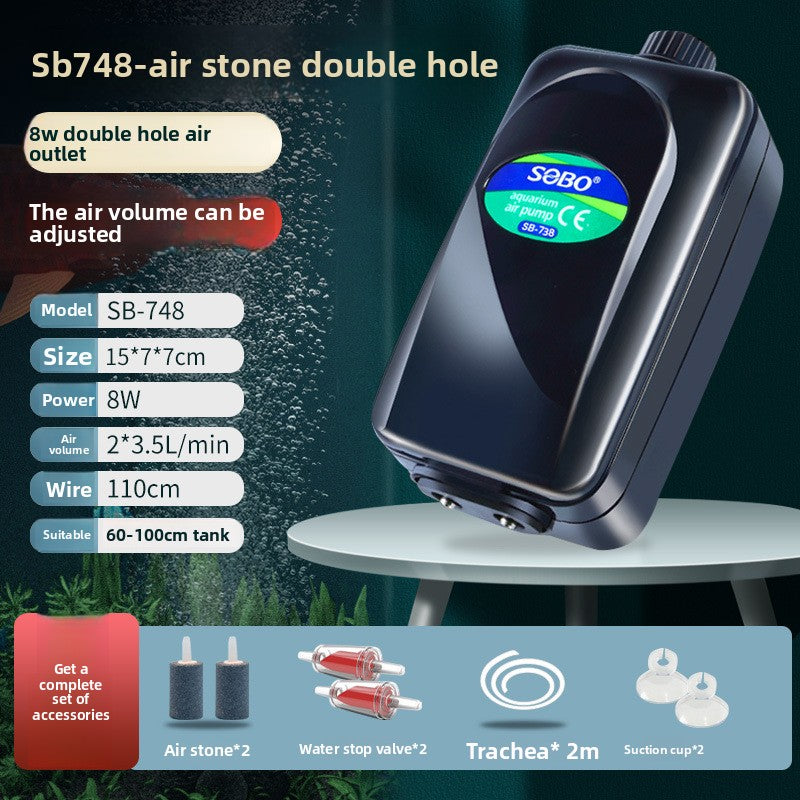 Adjustable quiet aquarium air pump with air stone kit, view 16