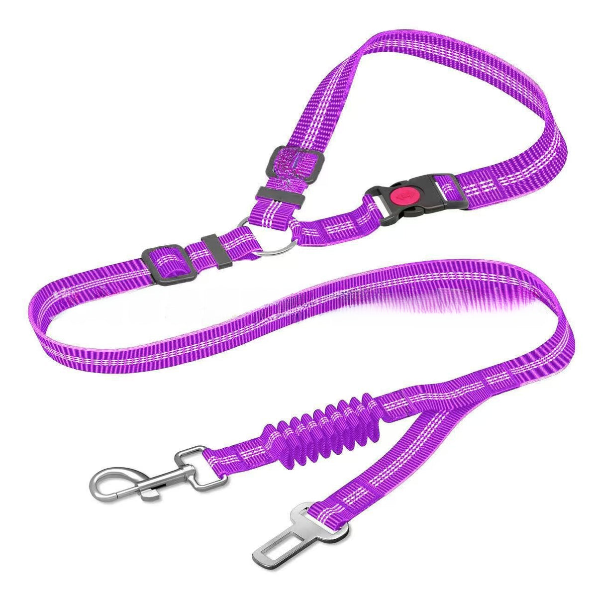 Elastic pet car seat belt lead in black with buffer section