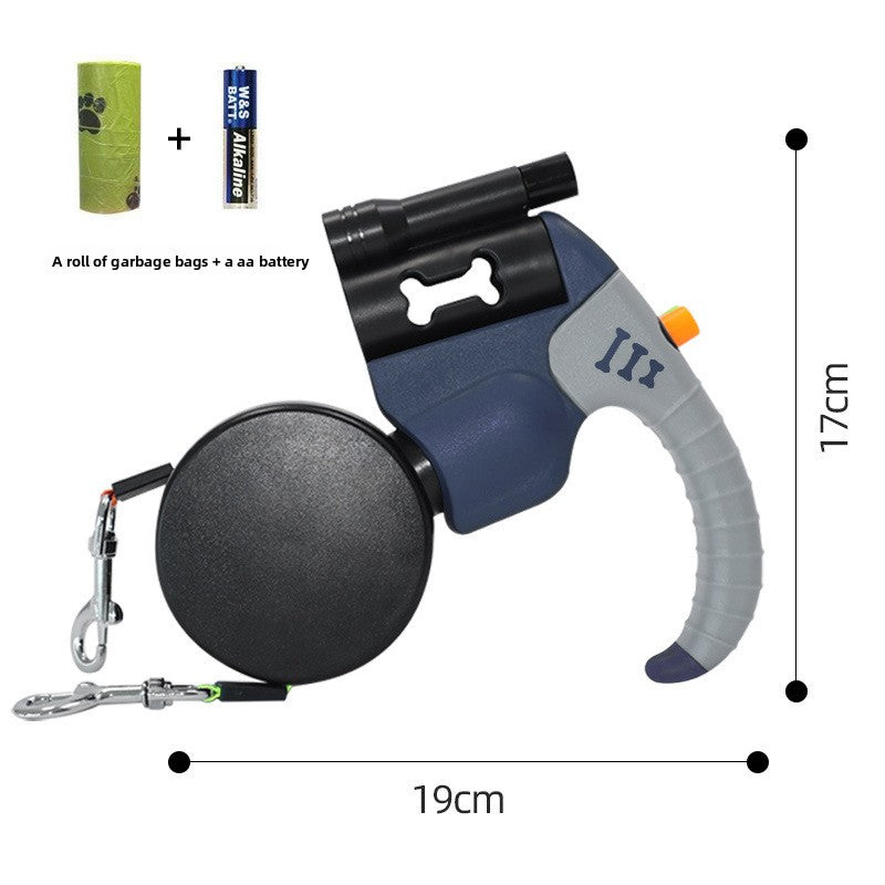 Blue retractable dog lead handle with waste bag roll attached