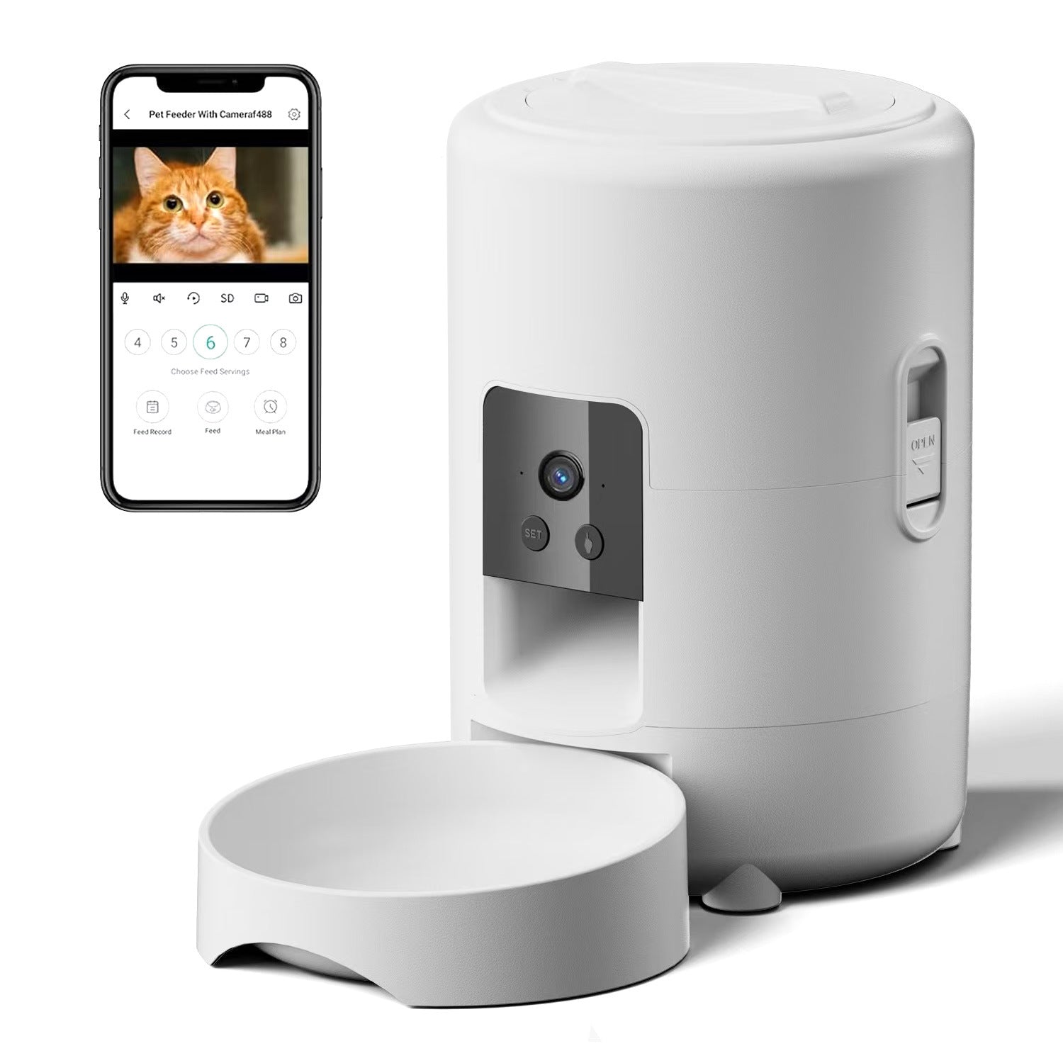Automatic Pet Food Dispenser with Wi-Fi App Control, 2L Capacity and Optional Camera